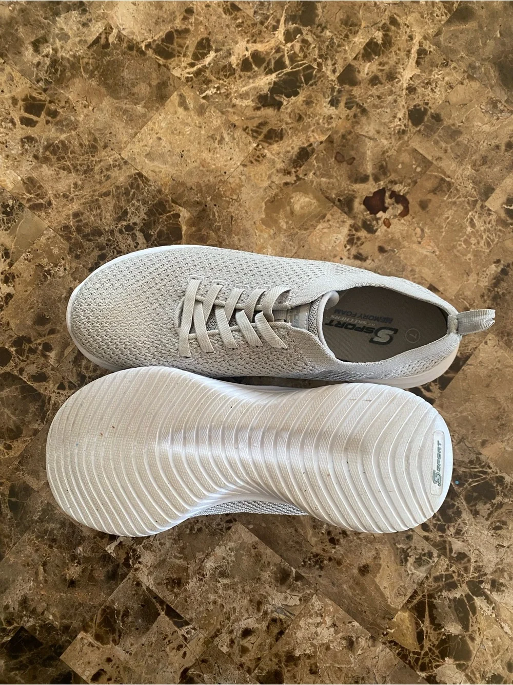 Skechers Light Silver Knit Slip-On Lace-Up Kids Sneakers